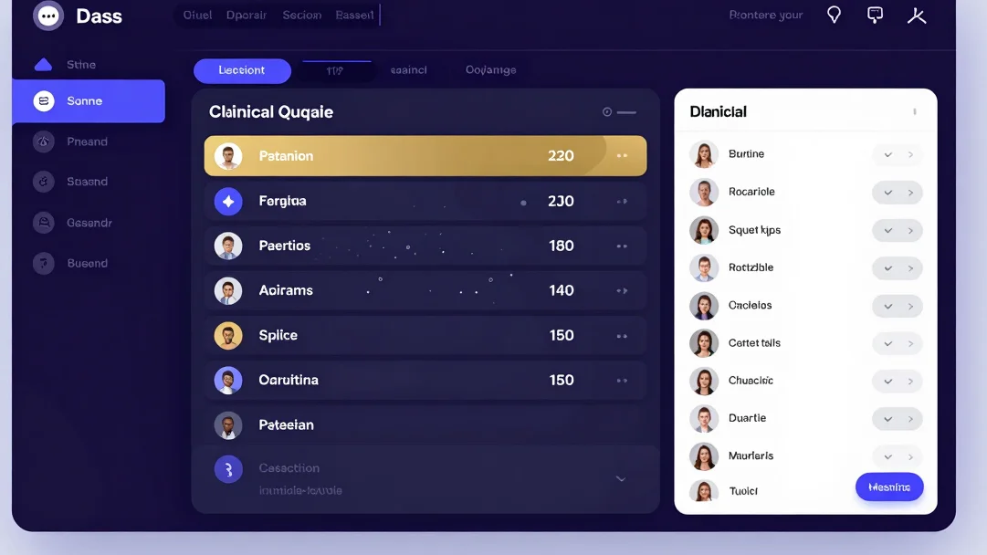 Dark mode SaaS UI dashboard showing clinical queue token screen a