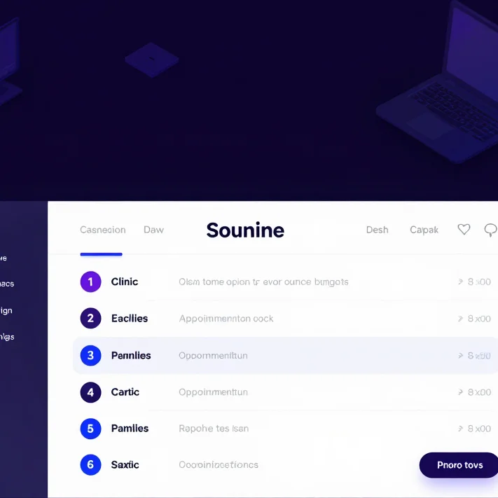 Dark mode SaaS UI dashboard, clinic appointment scheduling interf